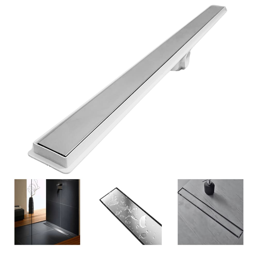 Ralo Linear 1 metro x 5cm Invisível Banheiro Inox Oculto 2 em 1 Coletor Branco Saídas 40mm com Tela (5cm x 100cm)