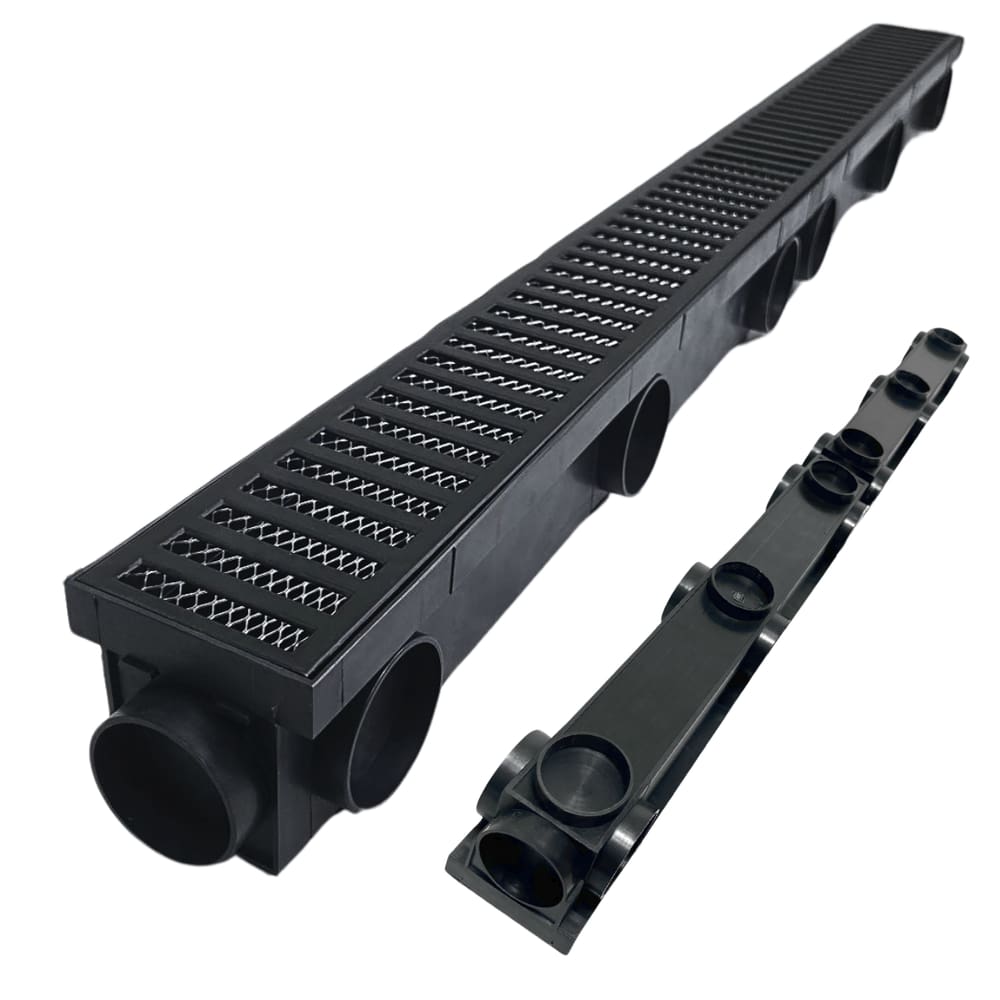 Ralo Linear Sequencial 8x100 Estreito Alumínio Preto Sem Canto Cortante com Tela Coletor Multi Saídas ( 8cm x 98cm )