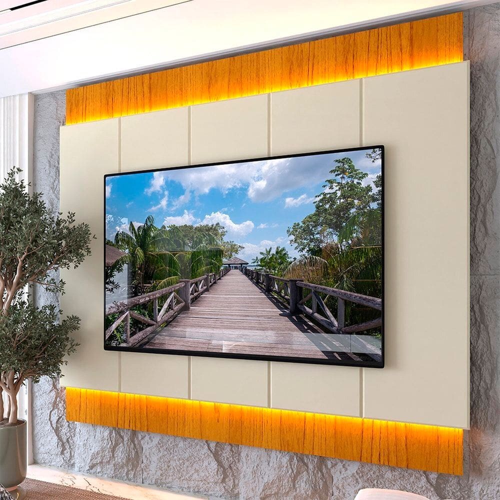 Painel para Tv 85 Polegadas com Led 100% Mdf 220cm Magnífico Naturale/Off White