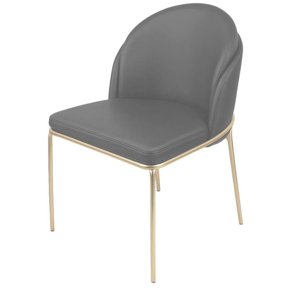 Cadeira para Sala de Jantar Couro e Metal Aurora Cinza/Champanhe