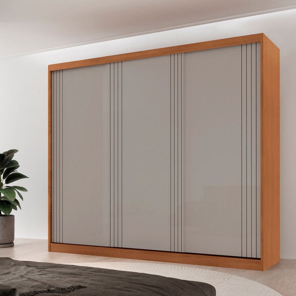 Guarda-roupa Casal 100% Mdf 3 Portas de Correr com 4 Gavetas Chile NATURALLE / OFF WHITE