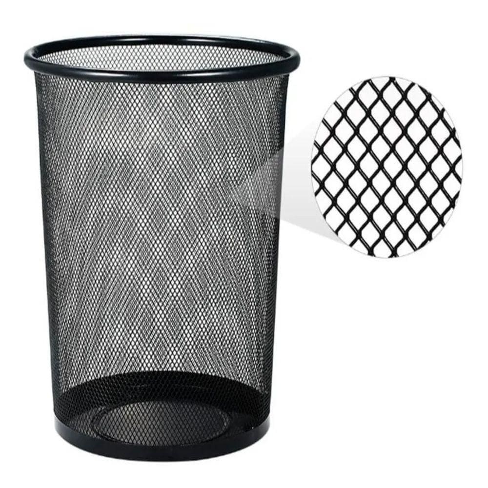 Lixeira Escritorio Cesto Metal Aramado Grande 12 Litros Telado Casa Quarto Multiuso Cor:preto