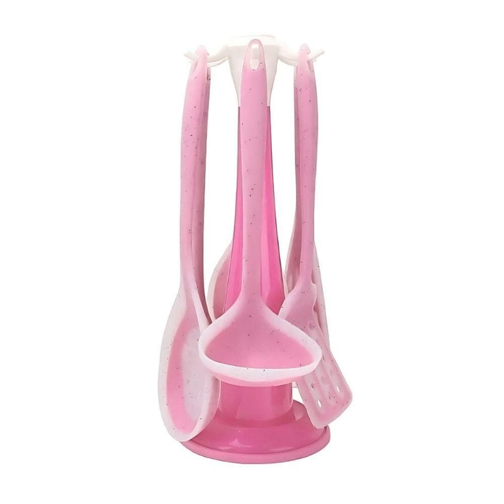 Kit 7 Peças Utensílios Cozinha Silicone Resistente Durável Rosa
