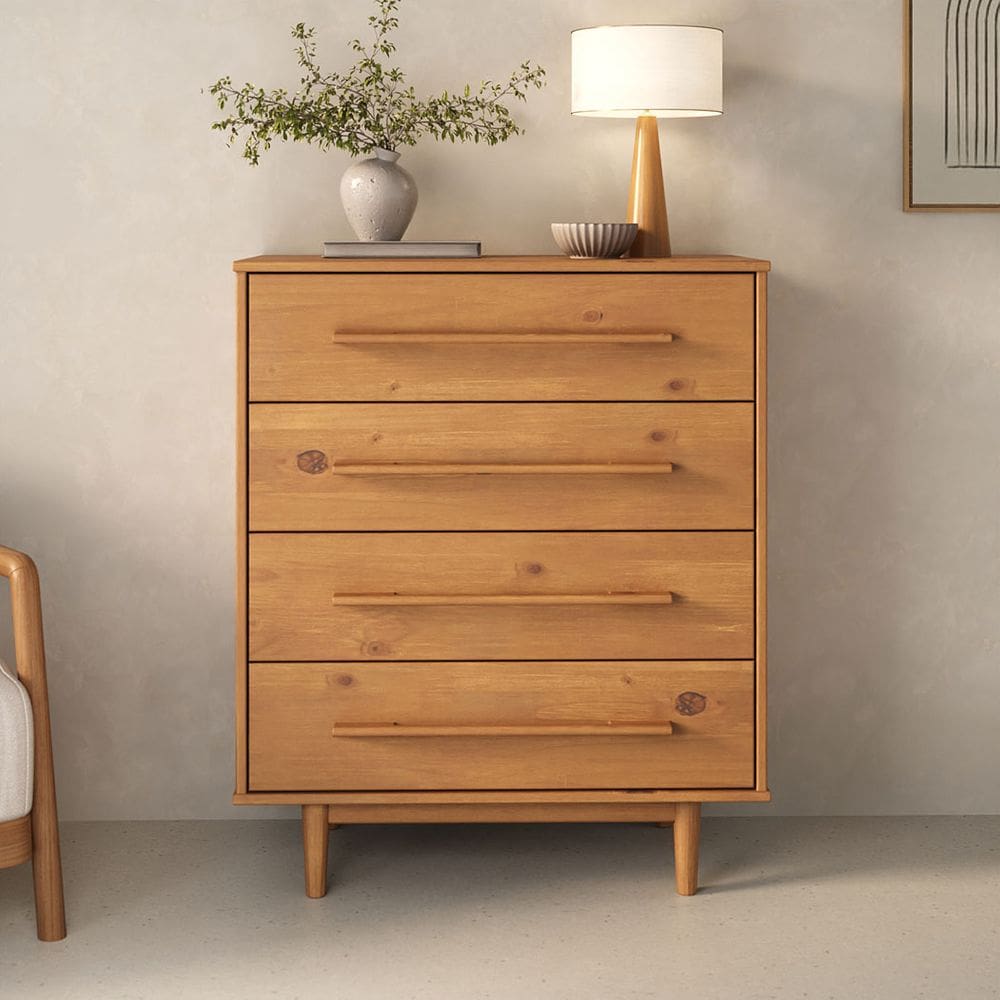 Cômoda de Madeira Alta 4 Gavetas Moderna 80 cm Freijó TECCA