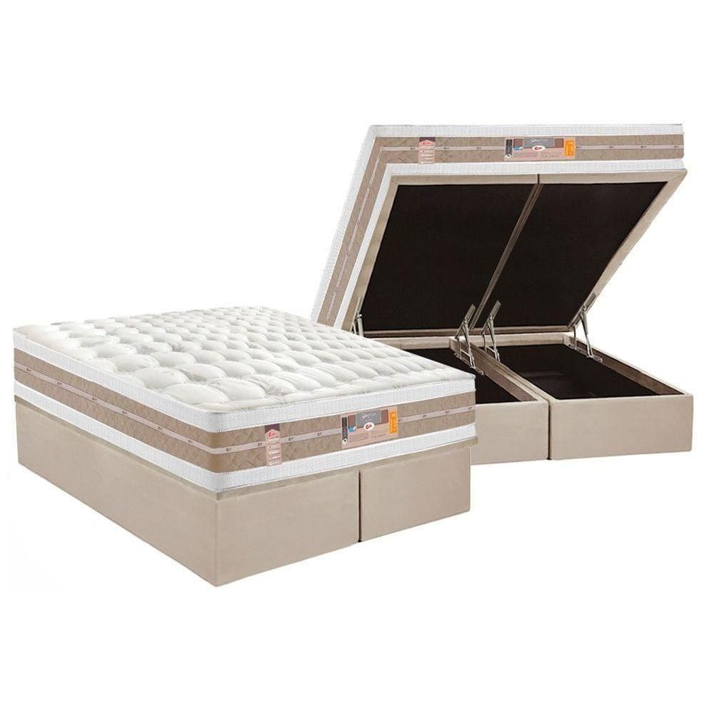 Cama Box Baú Queen: Colchão Molas Ensacadas Castor Silver Star Air Face+Base Clean(158X198)