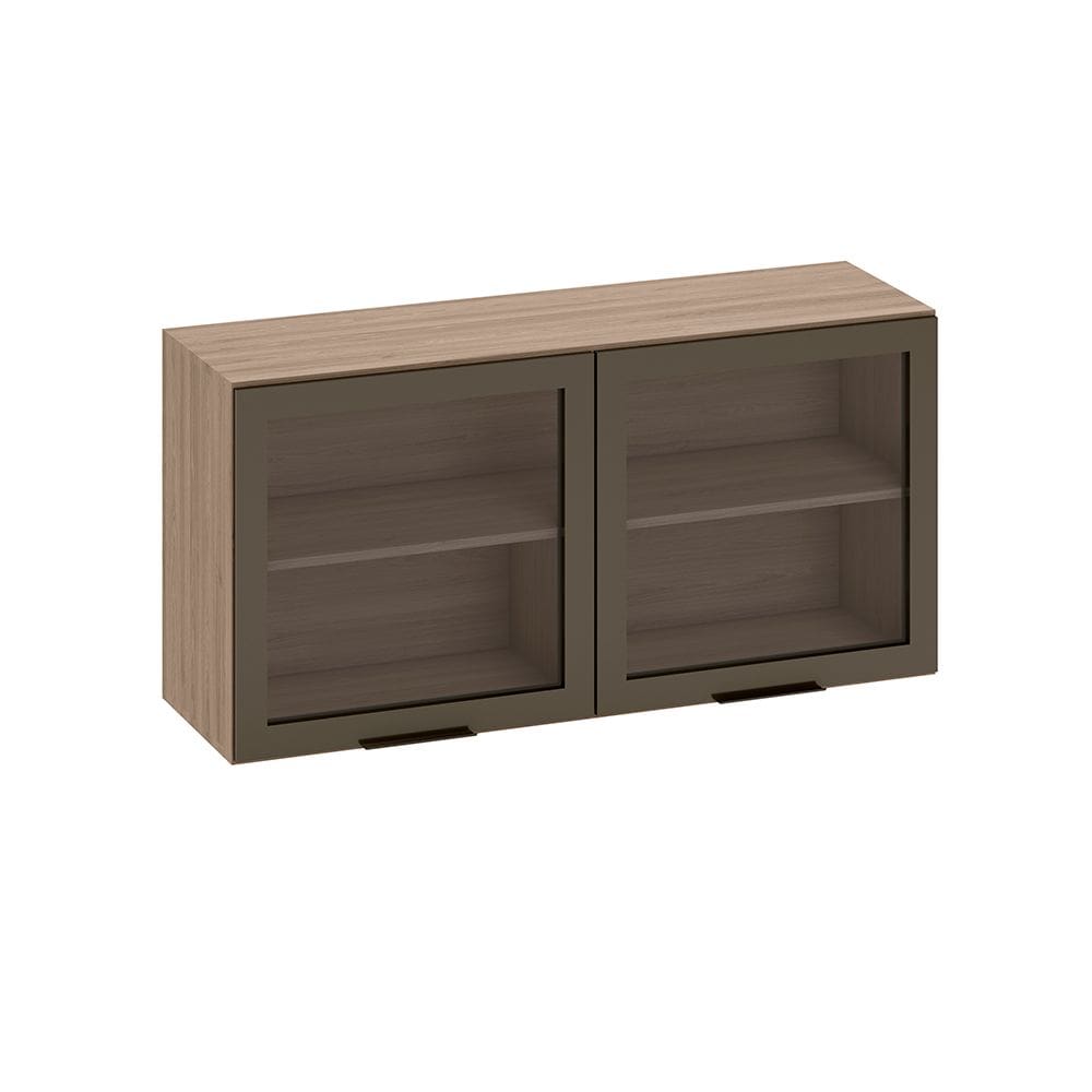 Armário Aéreo 2 Portas de Vidro 120cm Etna Carvalho Oak Off White - SSX Multicoisas