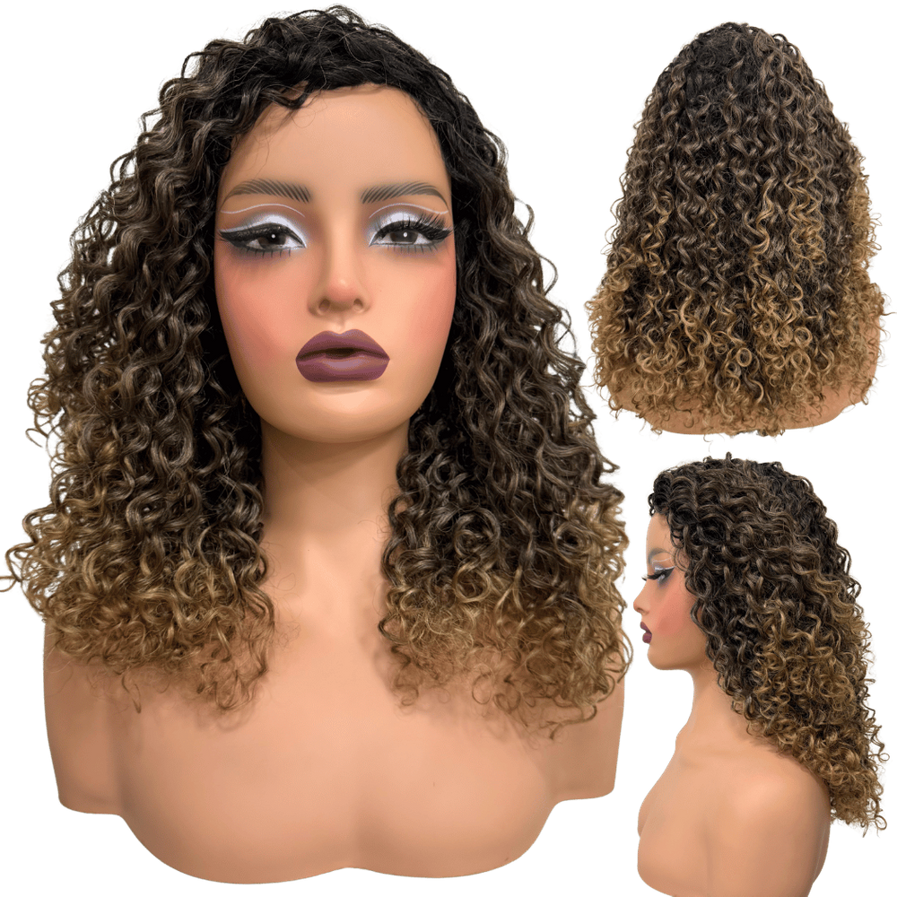 Peruca cacheada média ondulada 45cm encaracolada organica