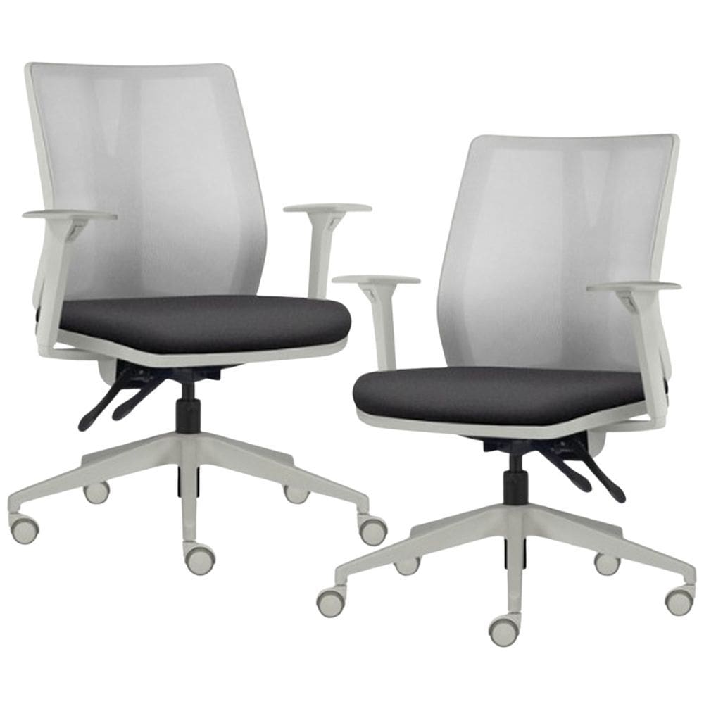 Kit 2 Cadeiras de Escritório Giratória Diretor Flow F02 Base Cinza Linho Grafite - Lyam Decor