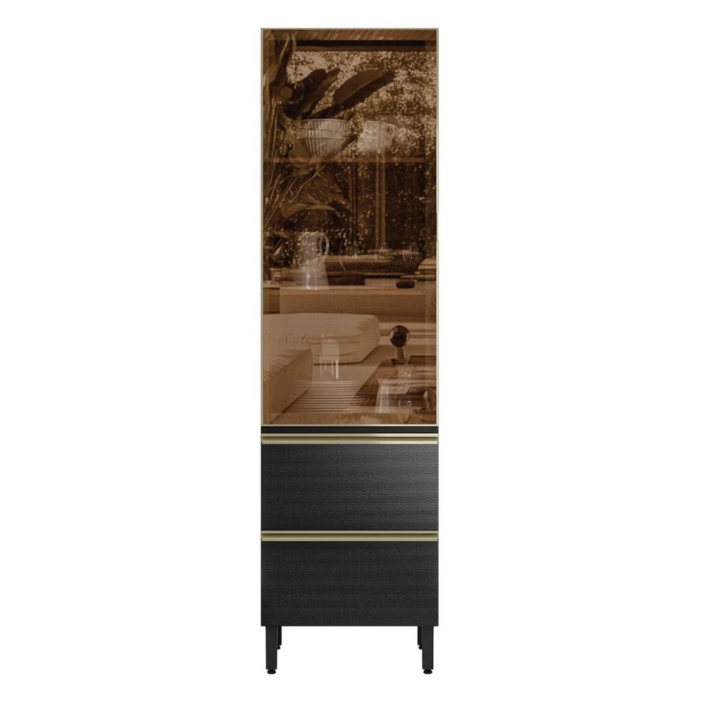 Cristaleira Mdf 1 Porta Reflecta 2 Gavetas 60cm Proença Nogueira/Carbono Prime