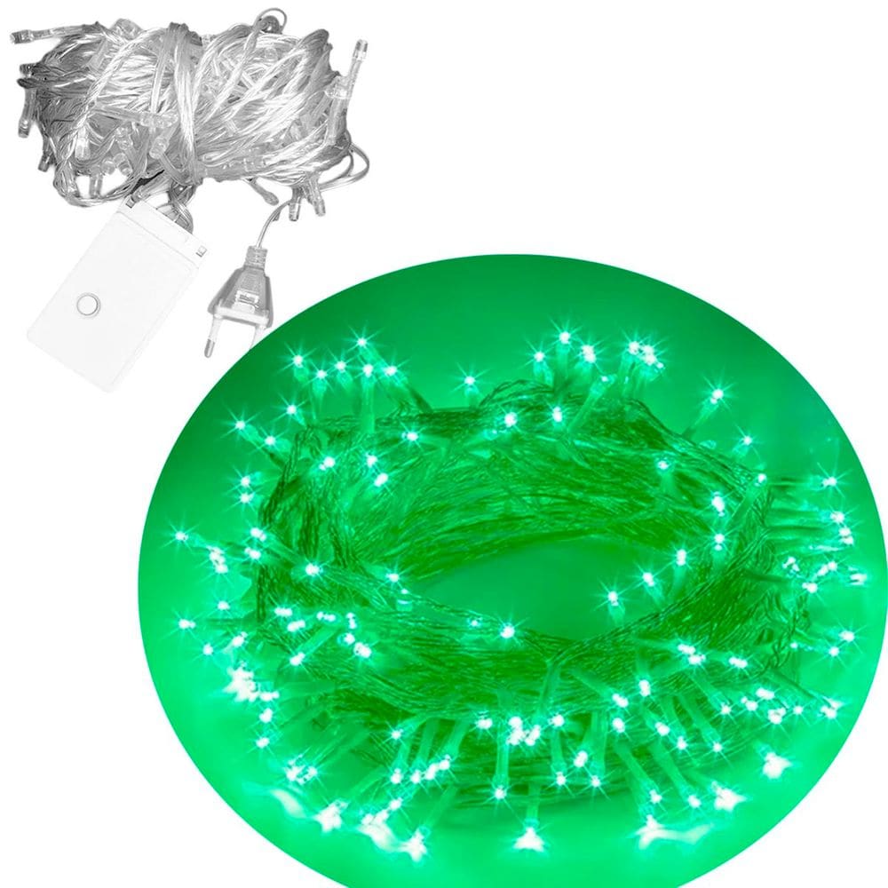 Pisca Varal Decoração Natal 300 Lâmpadas LEDs Verde 25M 220v