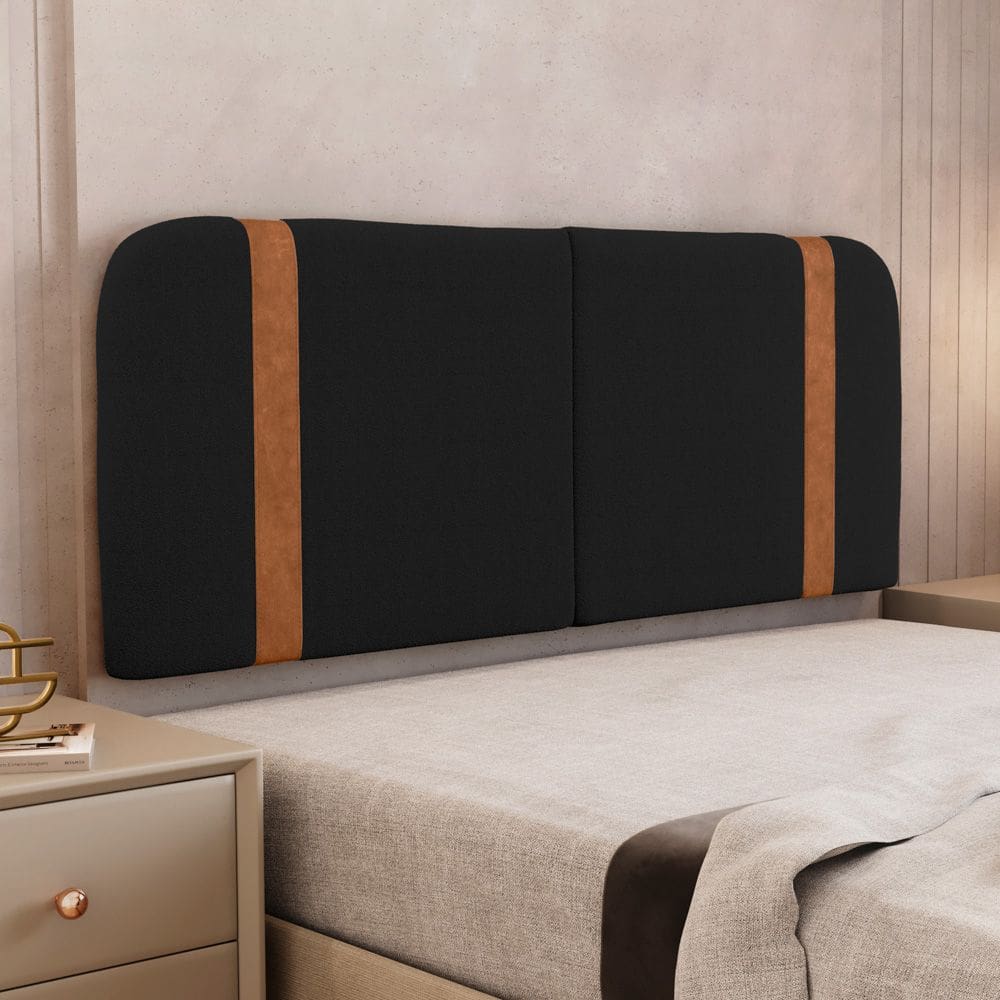 Cabeceira Painel Orgânico Cama Box Queen Size Flay 160cm Dobrável Bouclé Preto - Desk Design