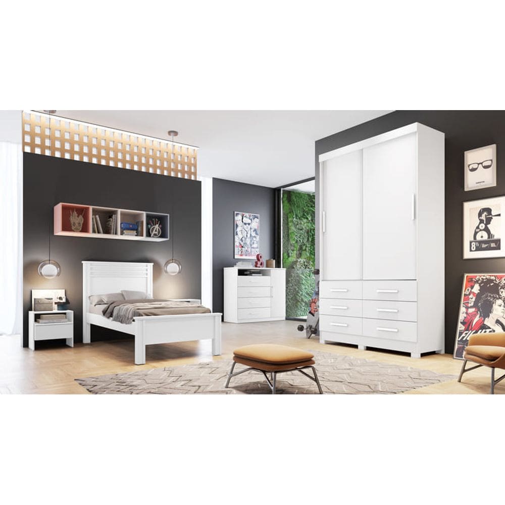 Guarda Roupa Solteiro 2 Portas -Capri-Branco- Novo Horizonte