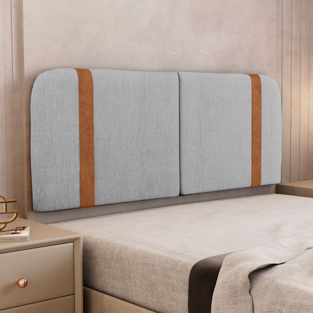 Cabeceira Painel Orgânico Cama Box Casal Padrão Flay 140cm Dobrável Linho Cinza Claro - Desk Design