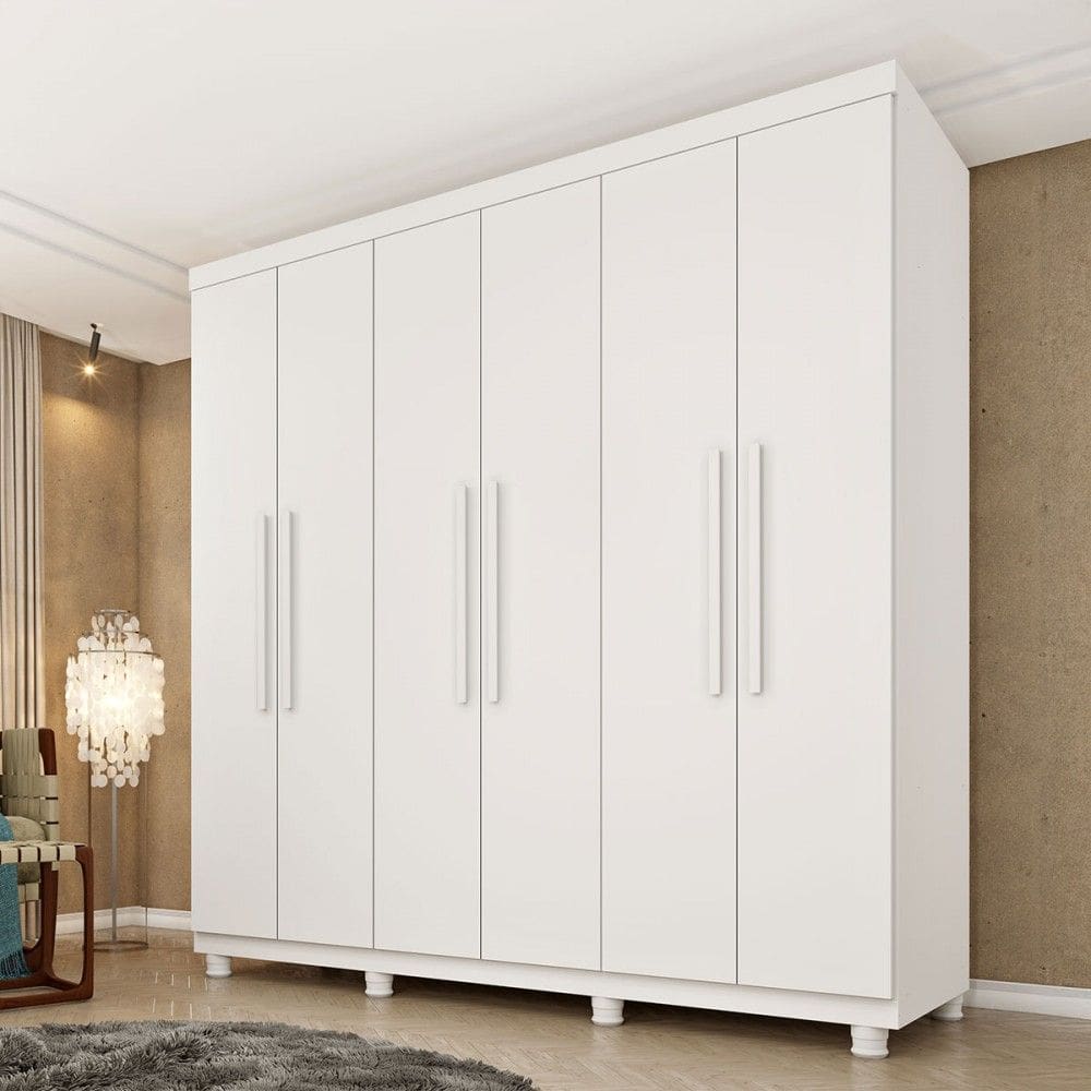 Guarda-Roupa Casal Nantes 6 Portas 4 Gavetas Neve - Pnr Móveis