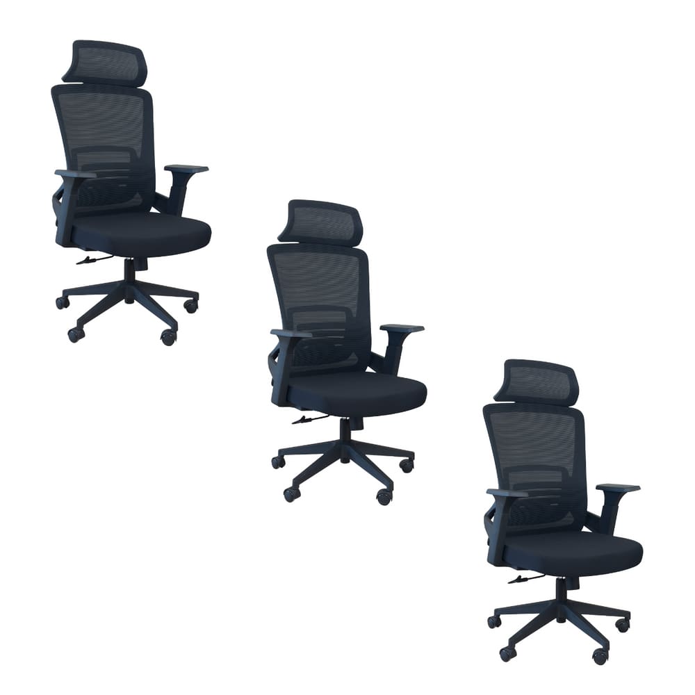 Kit 3 Cadeiras Presidente Oficial Comfort Lux Apoio Nuca
