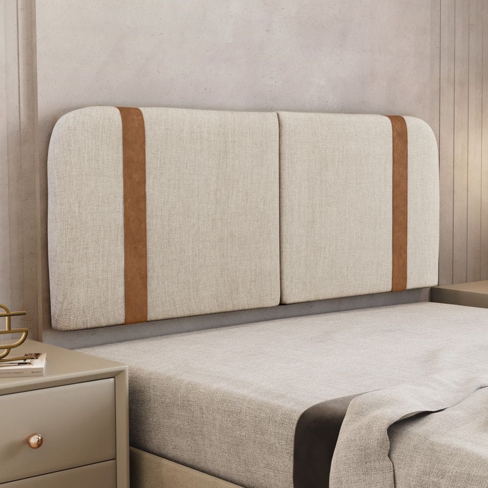 Cabeceira Painel Orgânico Cama Box Queen Size Flay 160cm Dobrável Linho Bege - Desk Design