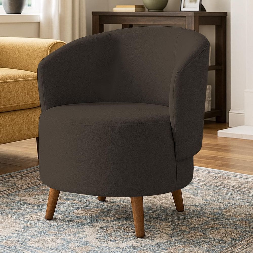 Poltrona Orgânica Suede Aisha Sala Escritório Pé Madeira Marrom