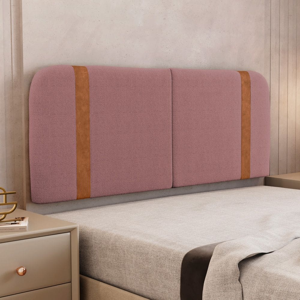 Cabeceira Painel Orgânico Cama Box Queen Size Flay 160cm Dobrável Bouclé Rosa Escuro - Desk Design
