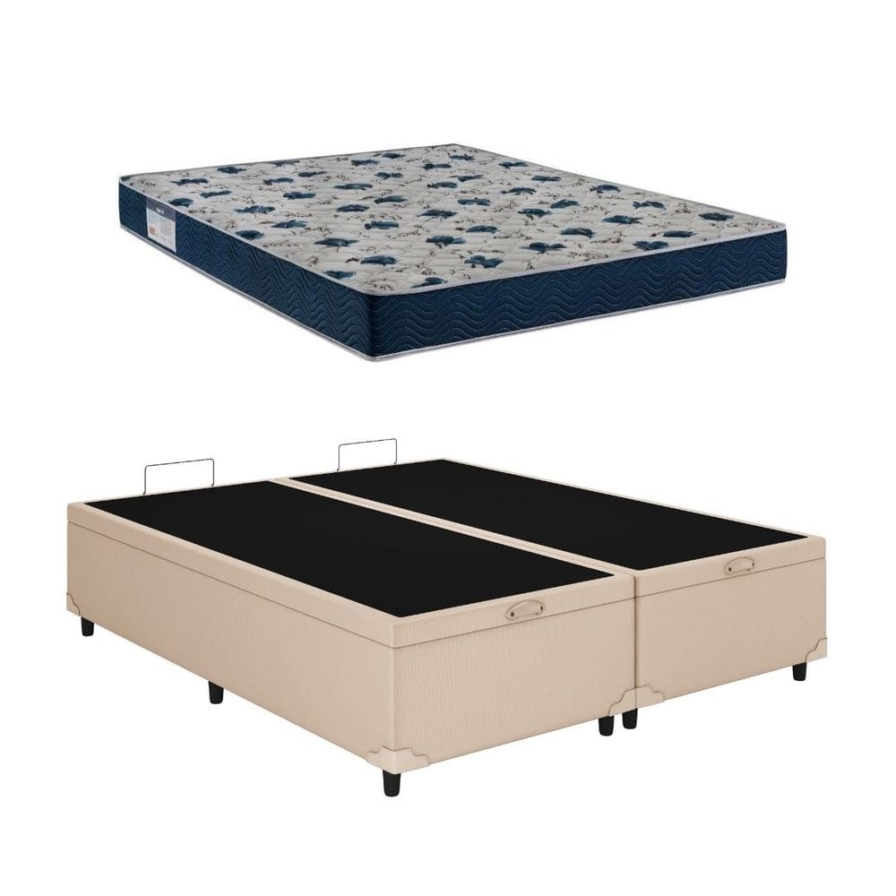 Cama Box Baú Casal Bipartido Bege Colchão ISO 60 D28 - Ortobom