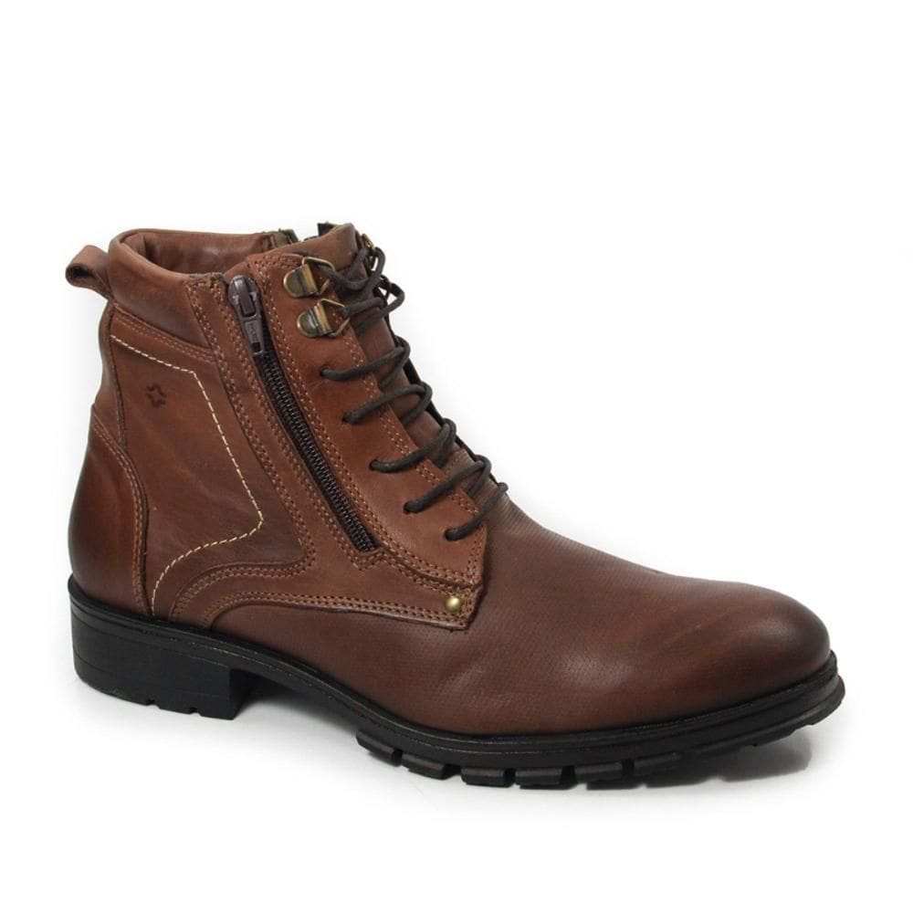Coturno Masculino Couro Rocker Cadarço Ziper Lateral
