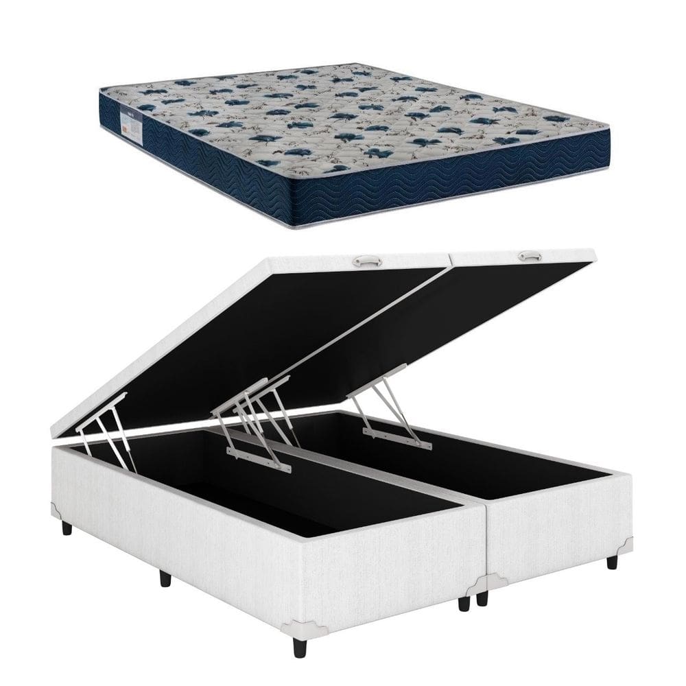 Cama Box Baú Casal Bipartido Branco Colchão ISO 60 D28 - Ortobom