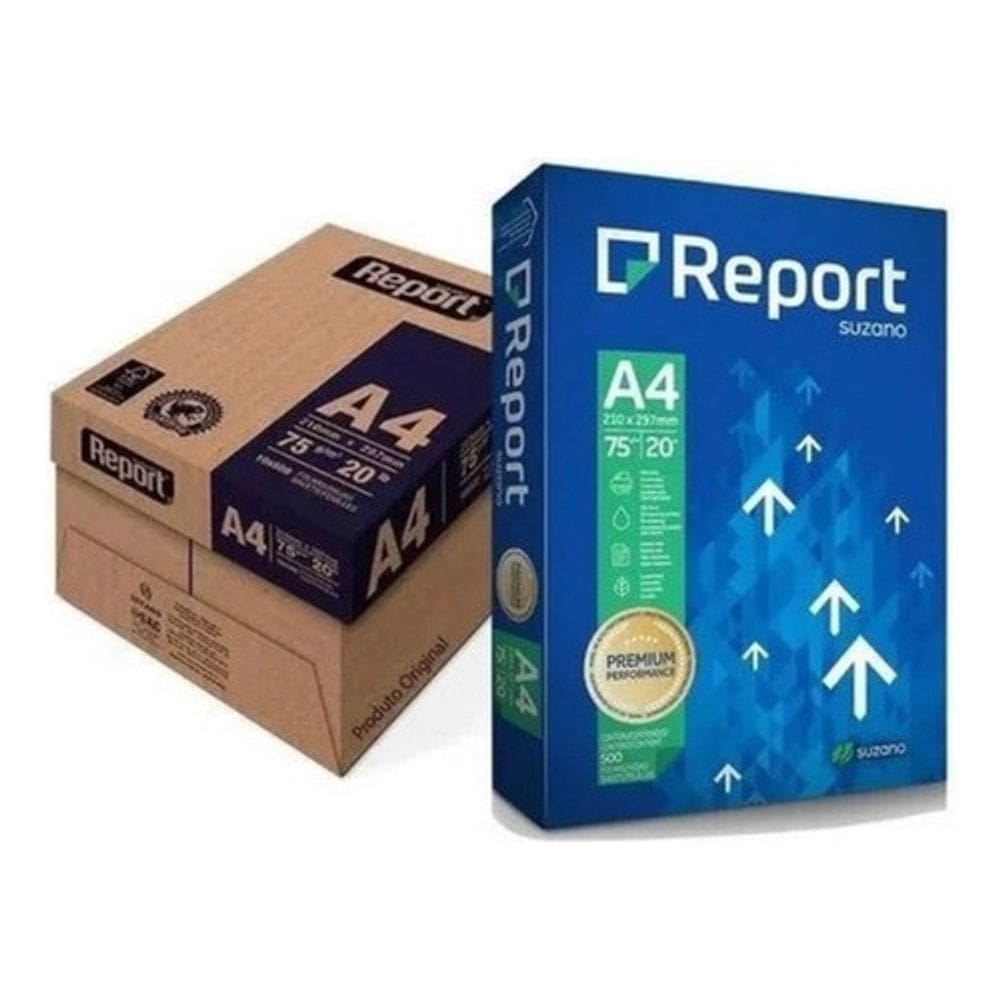 Caixa Fechada de Papel Sulfite A4 Branco 75g Report Premiun com 10 Resmas De 500 Folhas (Total 5.000 Folhas)