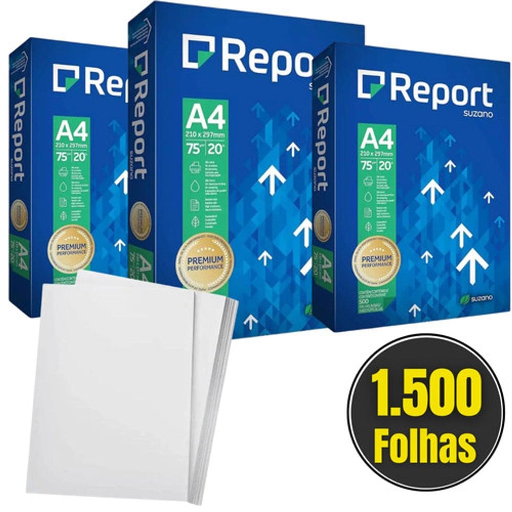 Resma De Papel Sulfite A4 Report Premium 500 Folhas Branco