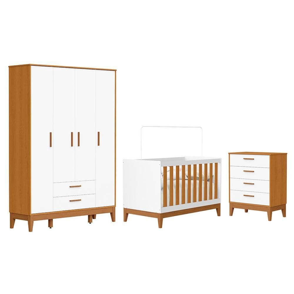 Dormitório Infantil Flip Guarda Roupa 4 Portas, Cômoda 4 Gavetas e Berço - Reller Móveis