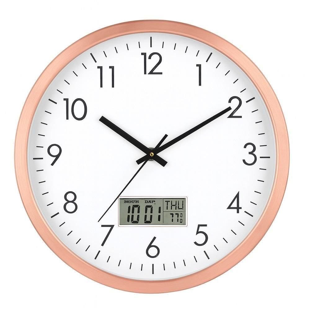 Relogio De Parede Moderno 30cm Calendario Digital Termometro Alarme Luxo Rose Gold