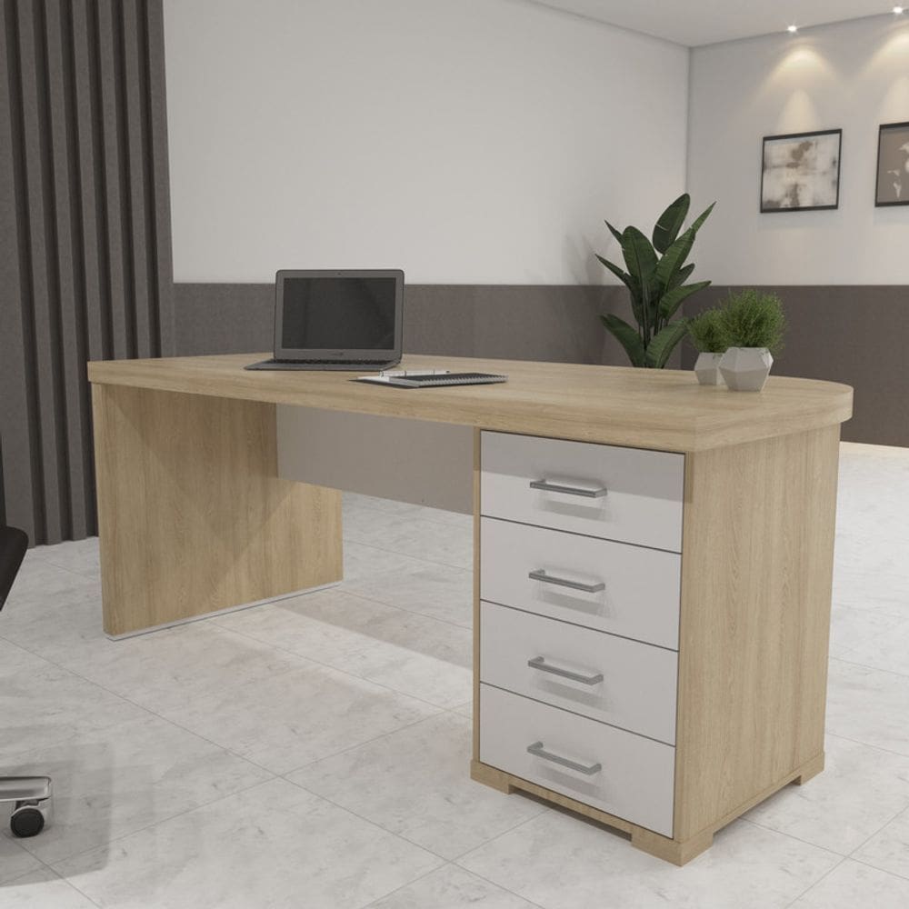 Mesa Tamburato Com Gavetas Ii Ld - Carvalho/Branco 6213