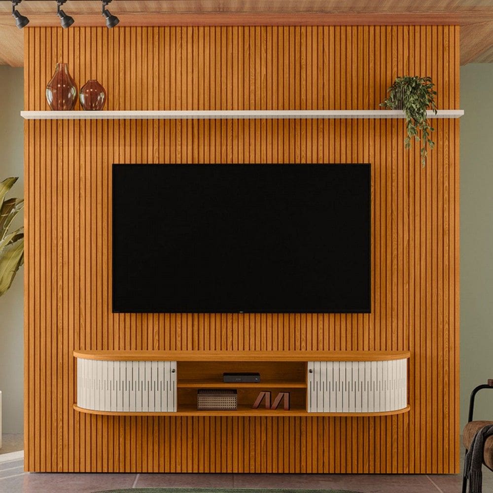 Painel para TV Até 75 Polegadas Bugatti 2 Portas 2 Prateleiras Cinamomo/Off White - Madetec