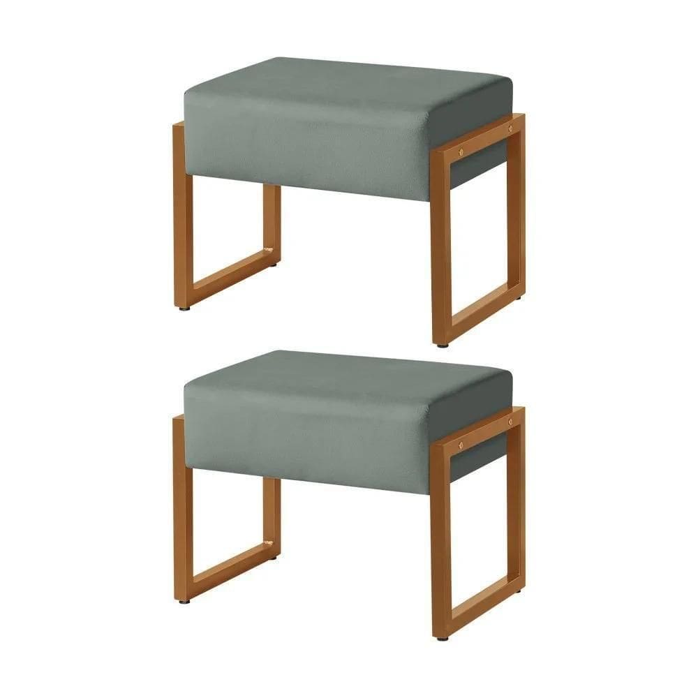 Kit 2 Puffs Decorativos Vegas Estofado Base De Ferro Veludo Cinza