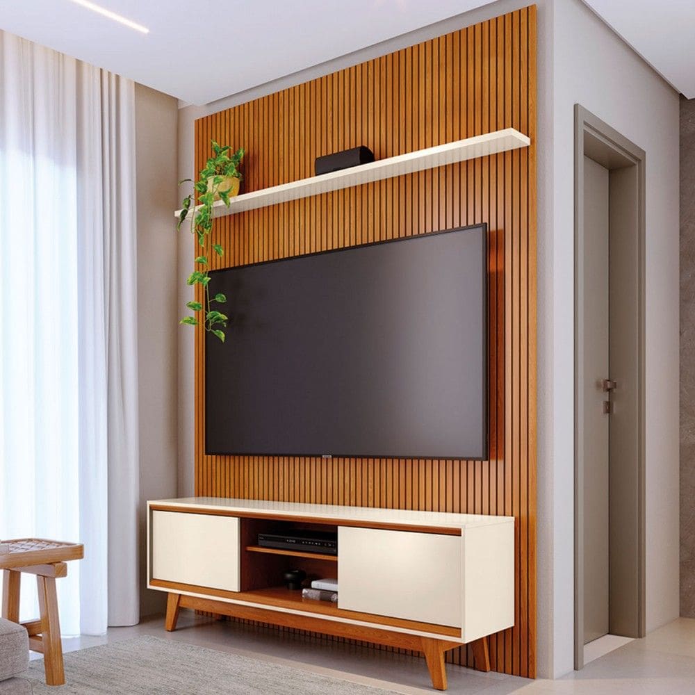 Rack com Painel para TV Até 70 Polegadas Milo 2 Portas 2 Prateleiras Cinamomo/Off White - Madetec
