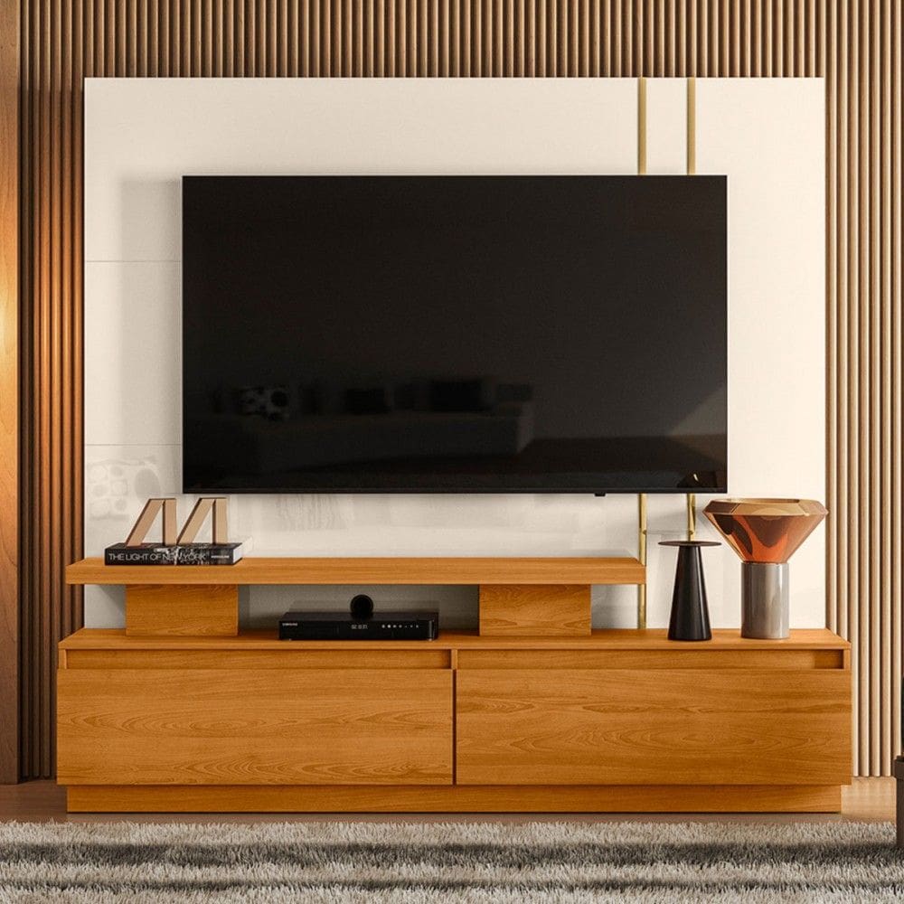 Estante para TV Até 75 Polegadas New Apolo 2 Gavetas Cinamomo/Off White - Madetec