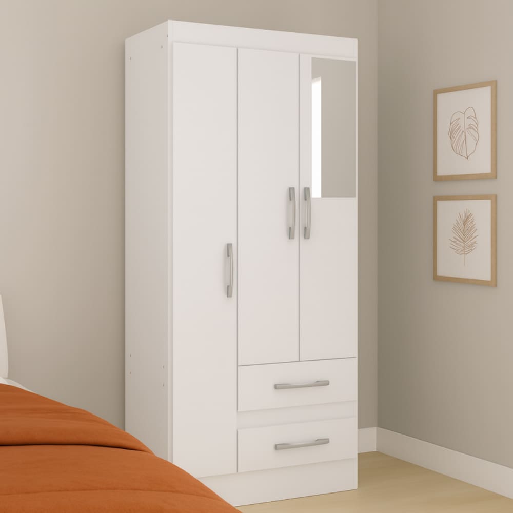 Guarda-Roupa Solteiro Nobre 3 Portas 2 Gavetas - Branco