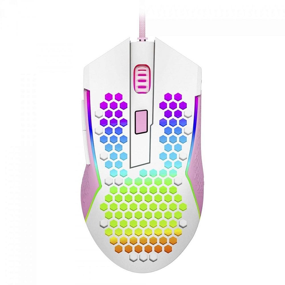 Mouse Gamer Redragon Reaping Elite, RGB, 6 Botões Programáveis, 32000 DPI, White/Pink
