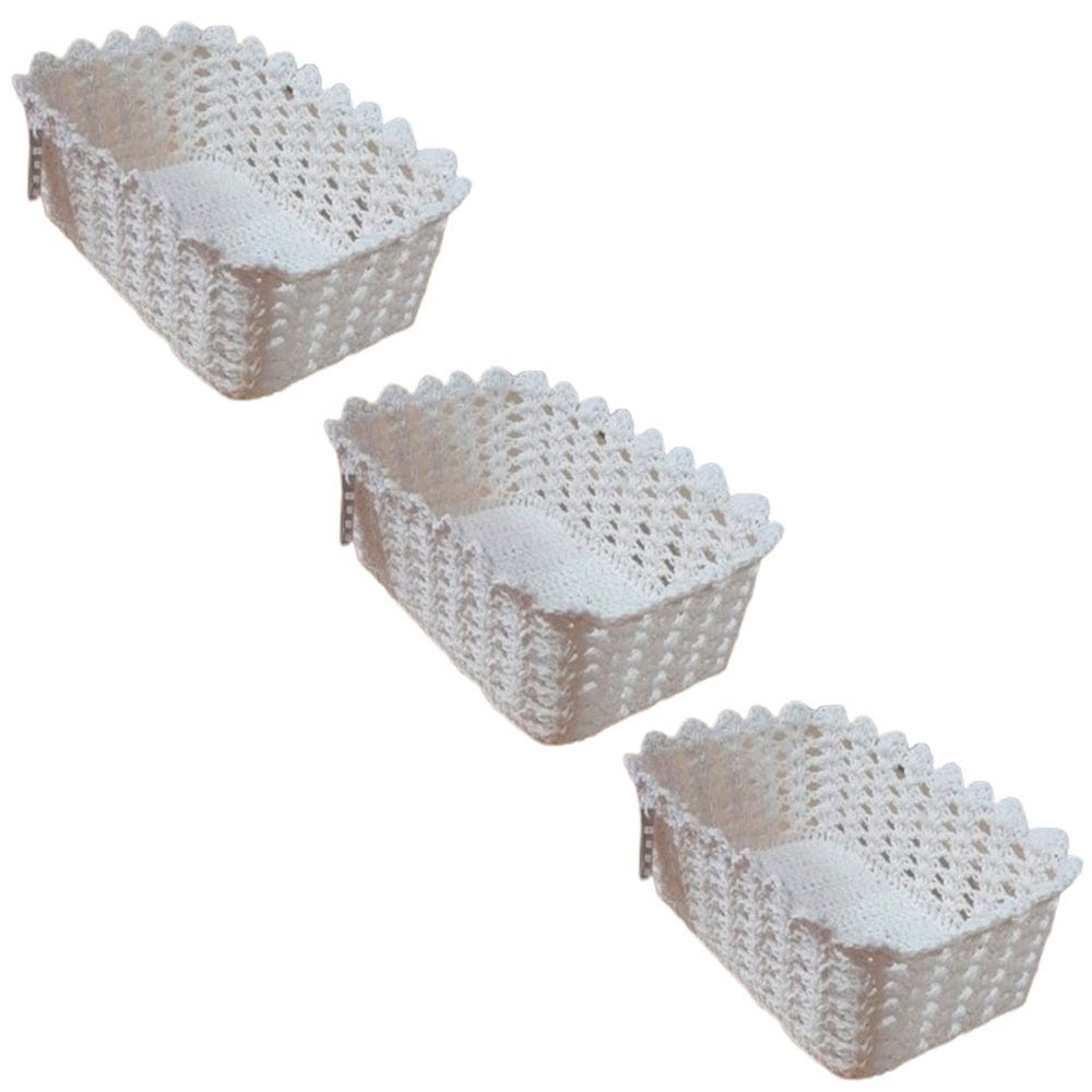 Kit 3 Cestos Organizador De Croche Retangular 26 x 18cm