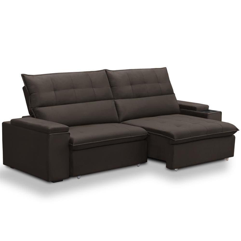 Sofá Retrátil Reclinável Para Sala 3 Lugares 250cm Niels F04 Veludo Marrom Escuro - Lyam Decor