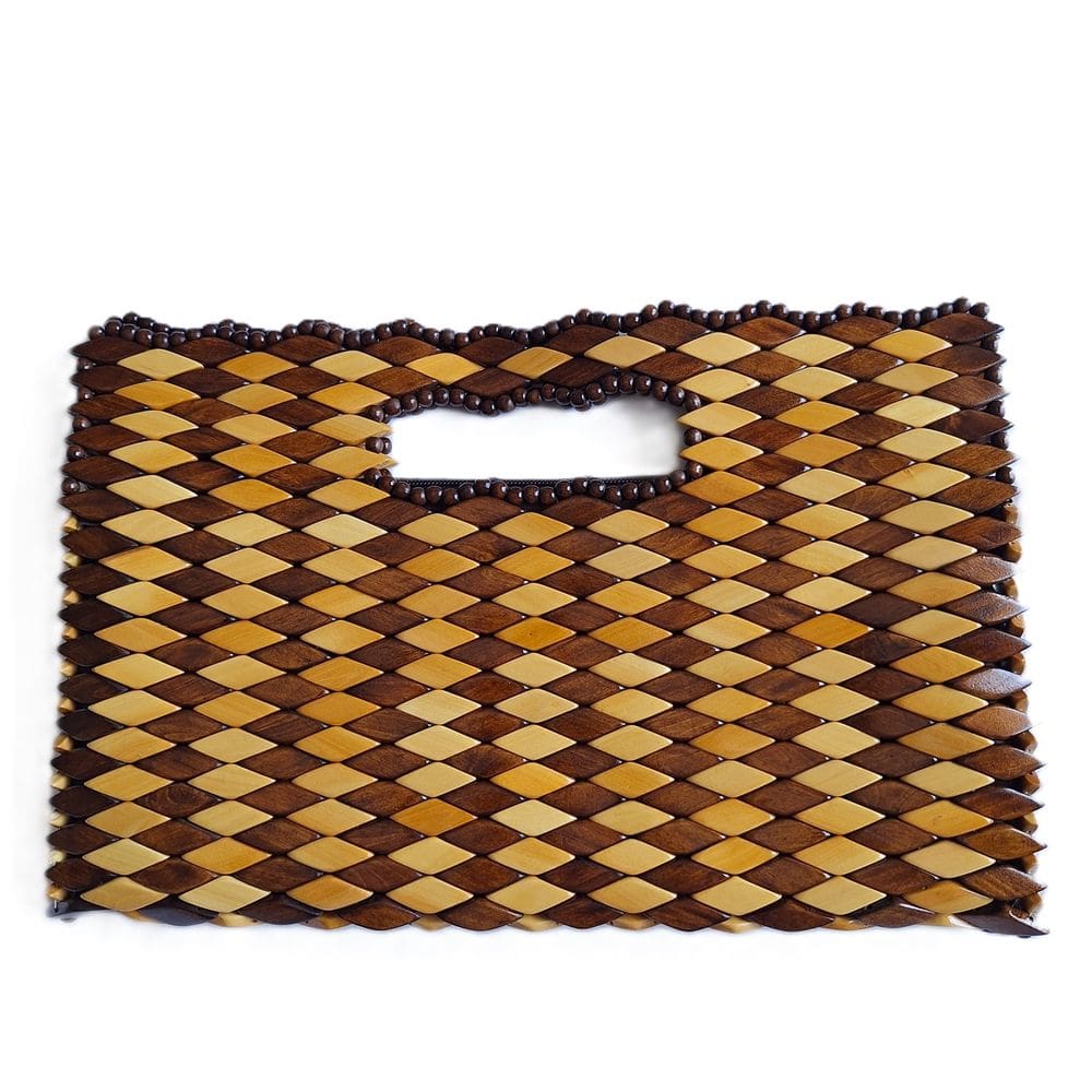 Bolsa Madeira Retangular Mesclada Alça Embutida Grande 36cm