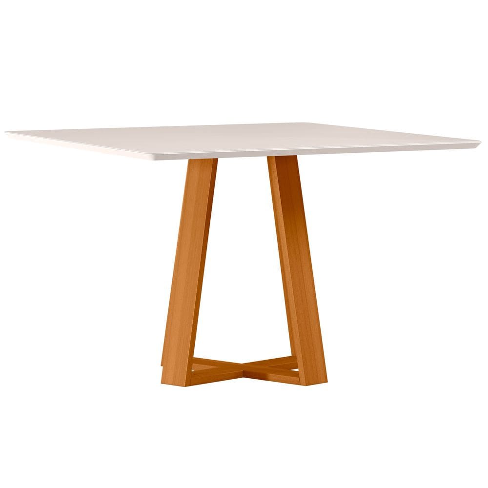 Mesa de Jantar Quadrada 6 Lugares 135cm Tampo Mdf com Vidro Lectus Ypê/Off White - New Ceval