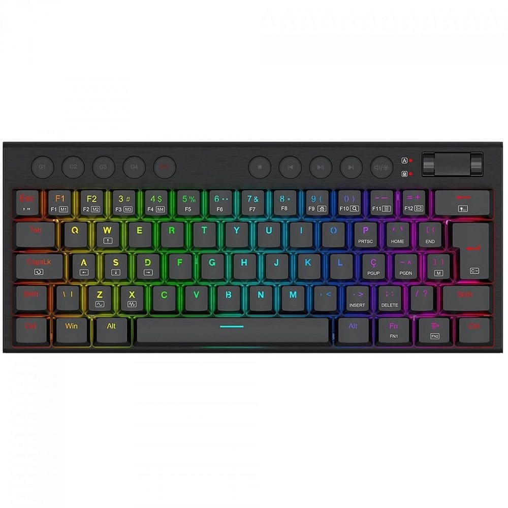 Teclado Gamer Mecânico Redragon Horus Mini, RGB, Low Profile, USB, Switch Brown, ABNT2, 60%, Preto