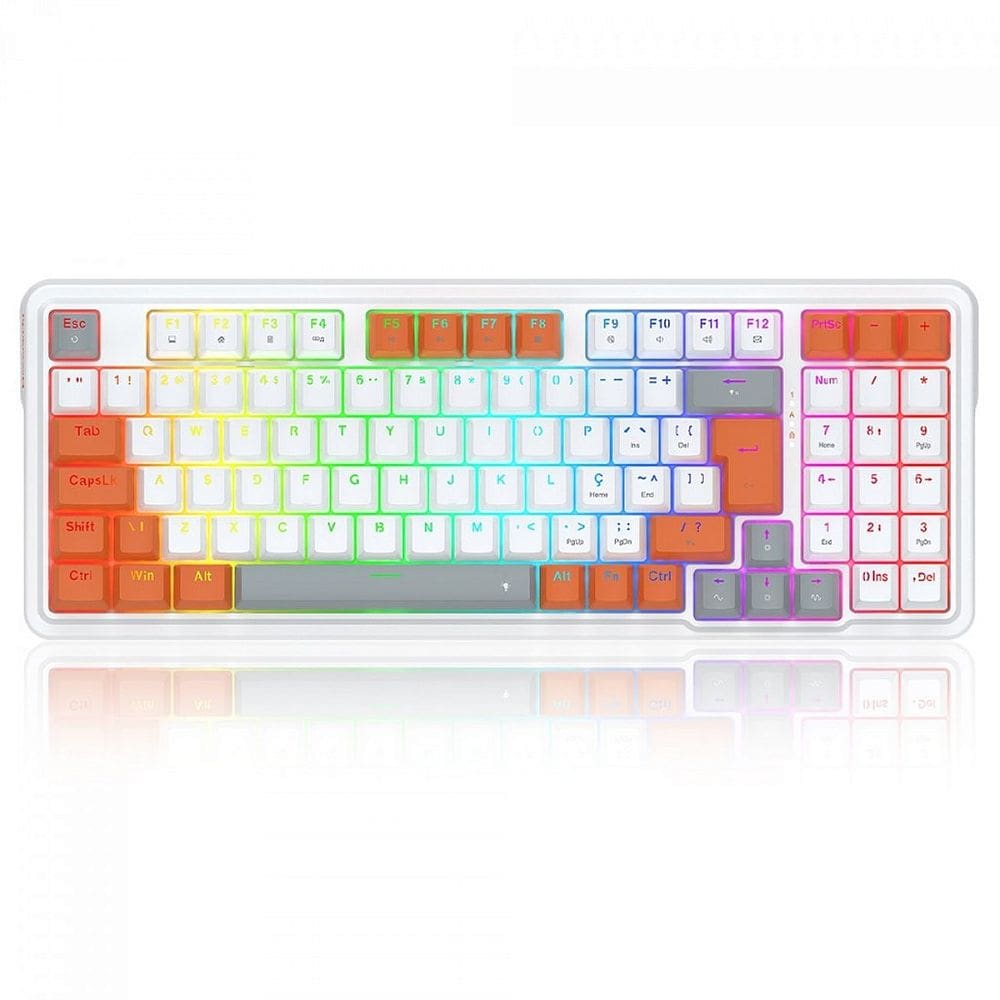 Teclado Mecânico Gamer Redragon Gloria, RGB, Switch Dust-Proof Red, ABNT2, Branco e Laranja