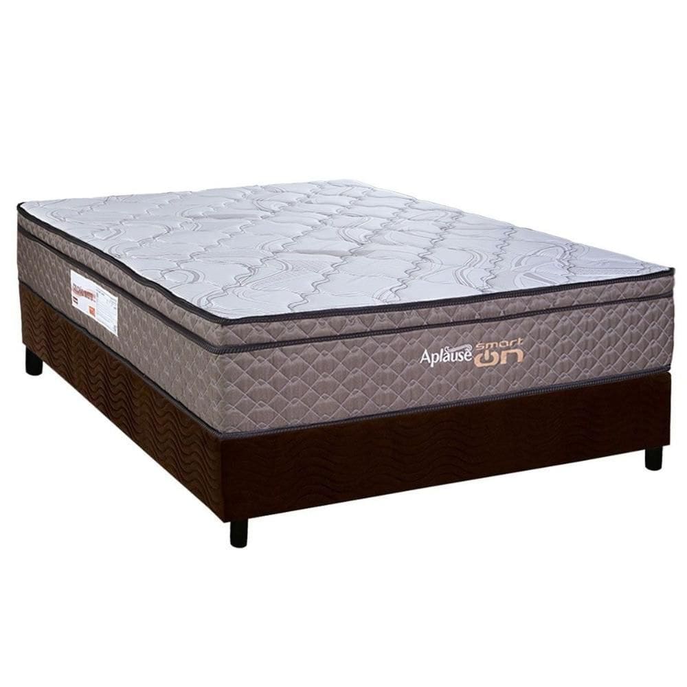 Cama Box Casal: Colchão c/ Vibro Massagem Paropas Vibro Aplause Smart Brown + Base CRC Suede Brown (138x188)