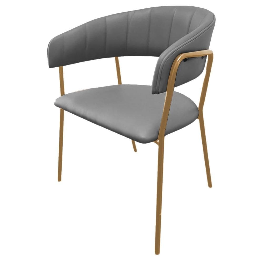 Cadeira com Braços Maraú PSG Móveis Couro autêntico Cinza Escuro com Base em Aço Dourado