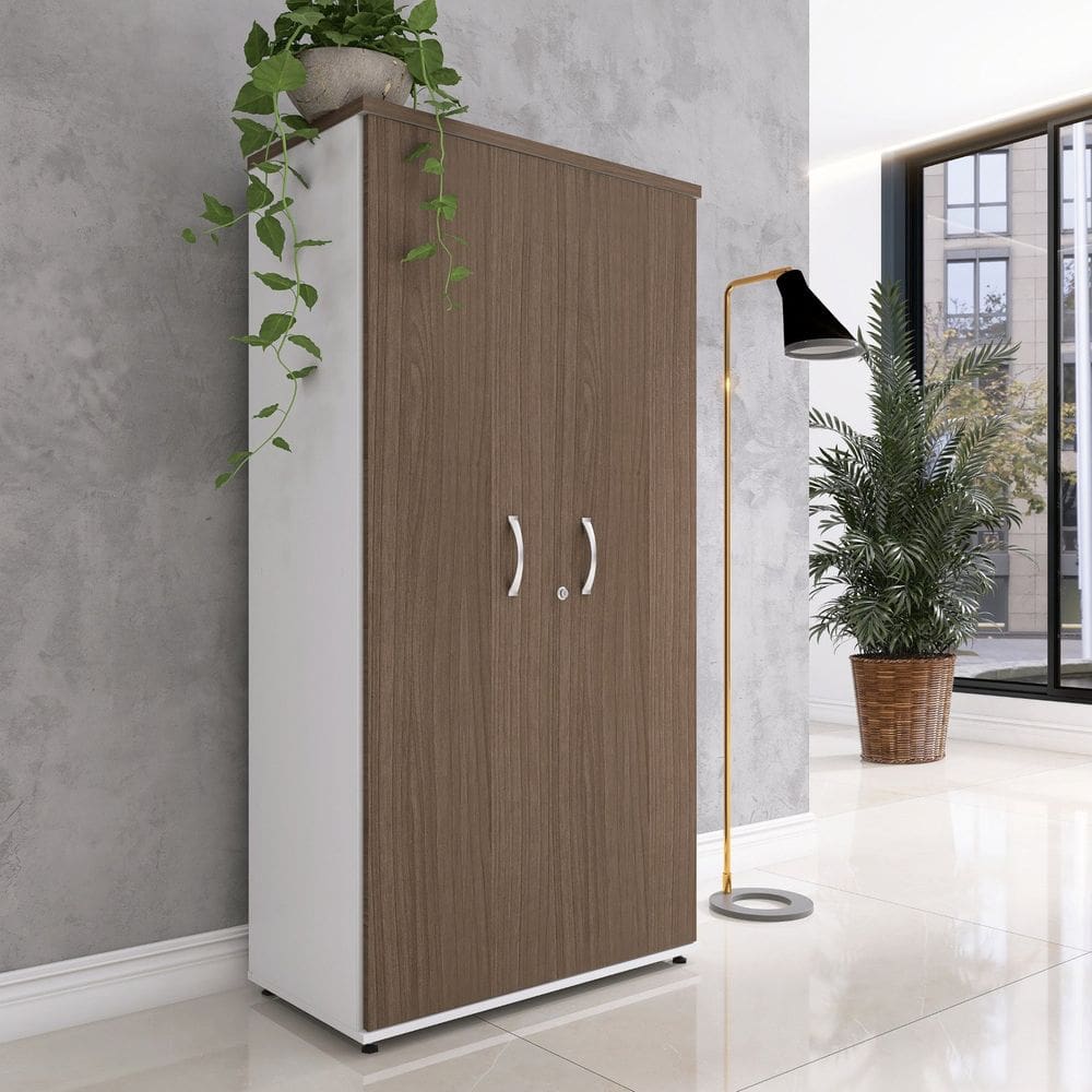 Armário Alto 2 Portas Pivotante 159,6x79,2x41cm Branco/Walnult
