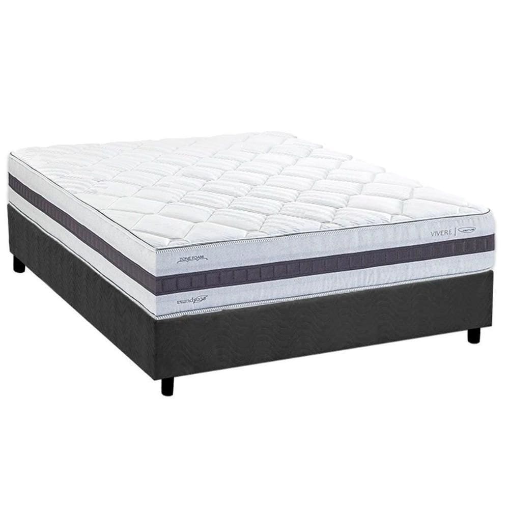Conjunto Box Casal: Colchão Molas Herval Ensacadas Maxspring C1742 + Base CRC Suede Gray (138x188)