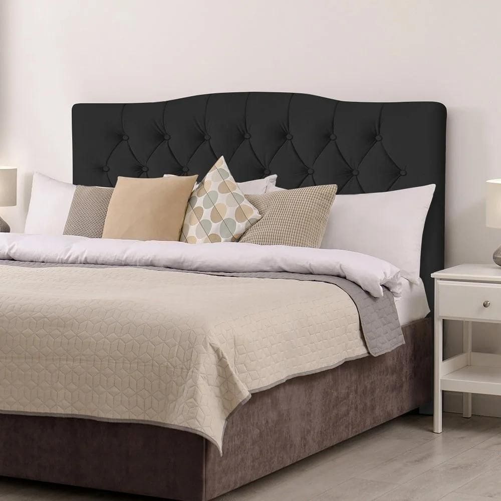Cabeceira Casal Estofada Lari 160cm Design Tradicional Veludo Preto