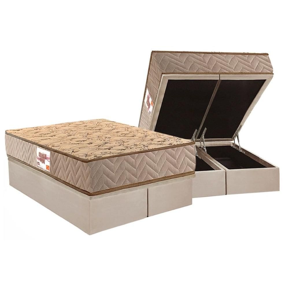 Cama Box Baú Queen: Colchão Ortopédico Paropas D28 AG65 Royalle Clean + Base CRC Suede Clean (158x198)