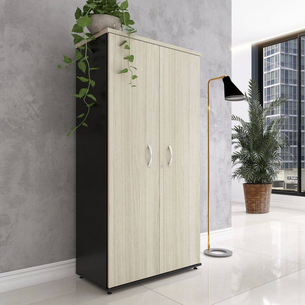 Armário Alto 2 Portas 159,6x79,2x41 Cm Pivotante Preto/Nogueira CasaBlanca