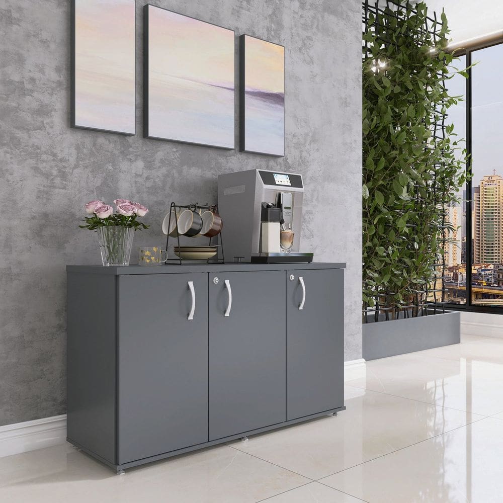 Armário para Escritório 3 Portas Pivotante Credenza Grafito